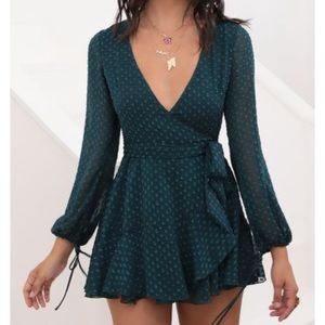 Lucy In The Sky Green Long Sleeve Wrap Dress